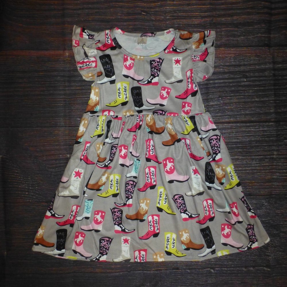 Boutique Baby Girls Cowboy Boots Sleeveless Dress